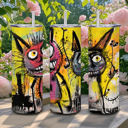 ColorFlow | Doodle Cats Tumbler | Abstract Cat Art Cup | 20oz Stainless Steel Travel Mug with Straw | Gift for Cat Lovers