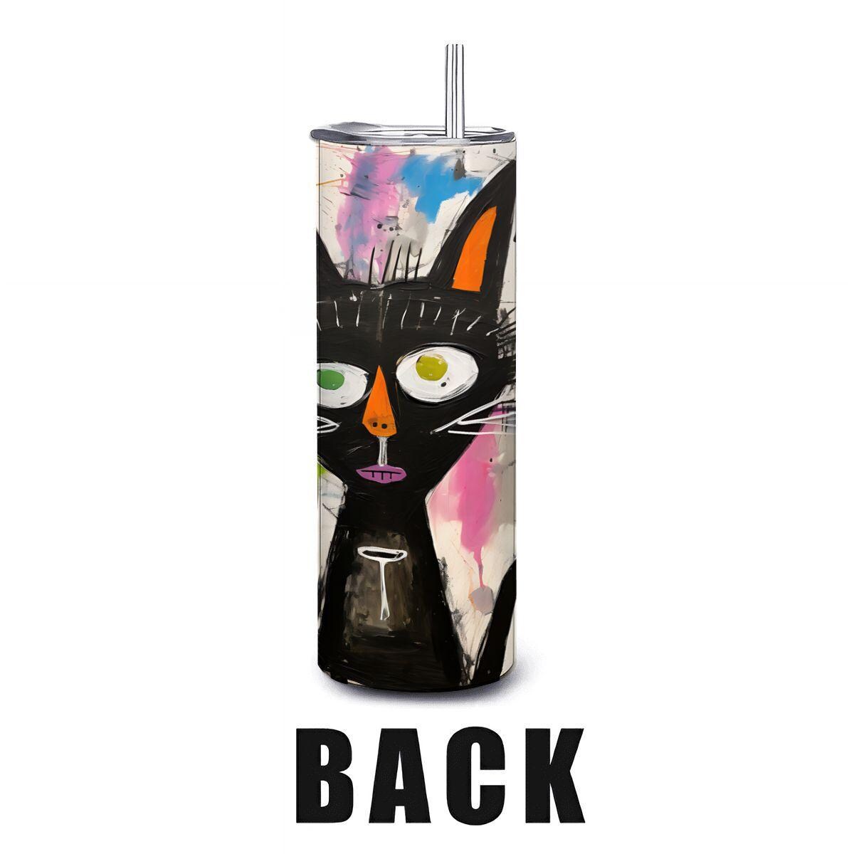 ColorFlow | Black Cat Trio Tumbler | Abstract Cat Art Cup | 20oz Stainless Steel Travel Mug with Straw | Halloween Cat Gift