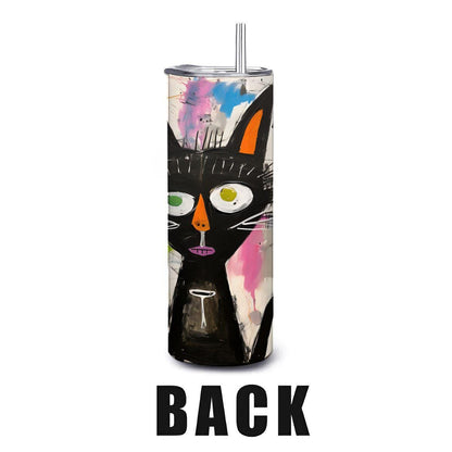 ColorFlow | Black Cat Trio Tumbler | Abstract Cat Art Cup | 20oz Stainless Steel Travel Mug with Straw | Halloween Cat Gift