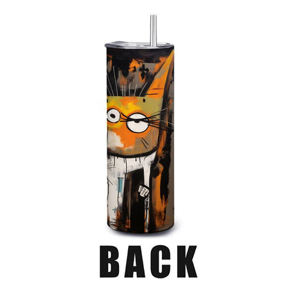 ColorFlow | Crazy Cat Family Tumbler | Abstract Cat Art Cup | 20oz Stainless Steel Travel Mug with Straw | Gift for Cat Lovers