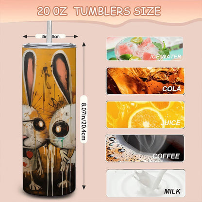 ColorFlow | Bunny Family Tumbler | Abstract Rabbit Art Cup | 20oz Stainless Steel Travel Mug with Straw | Gift for Animal Lovers