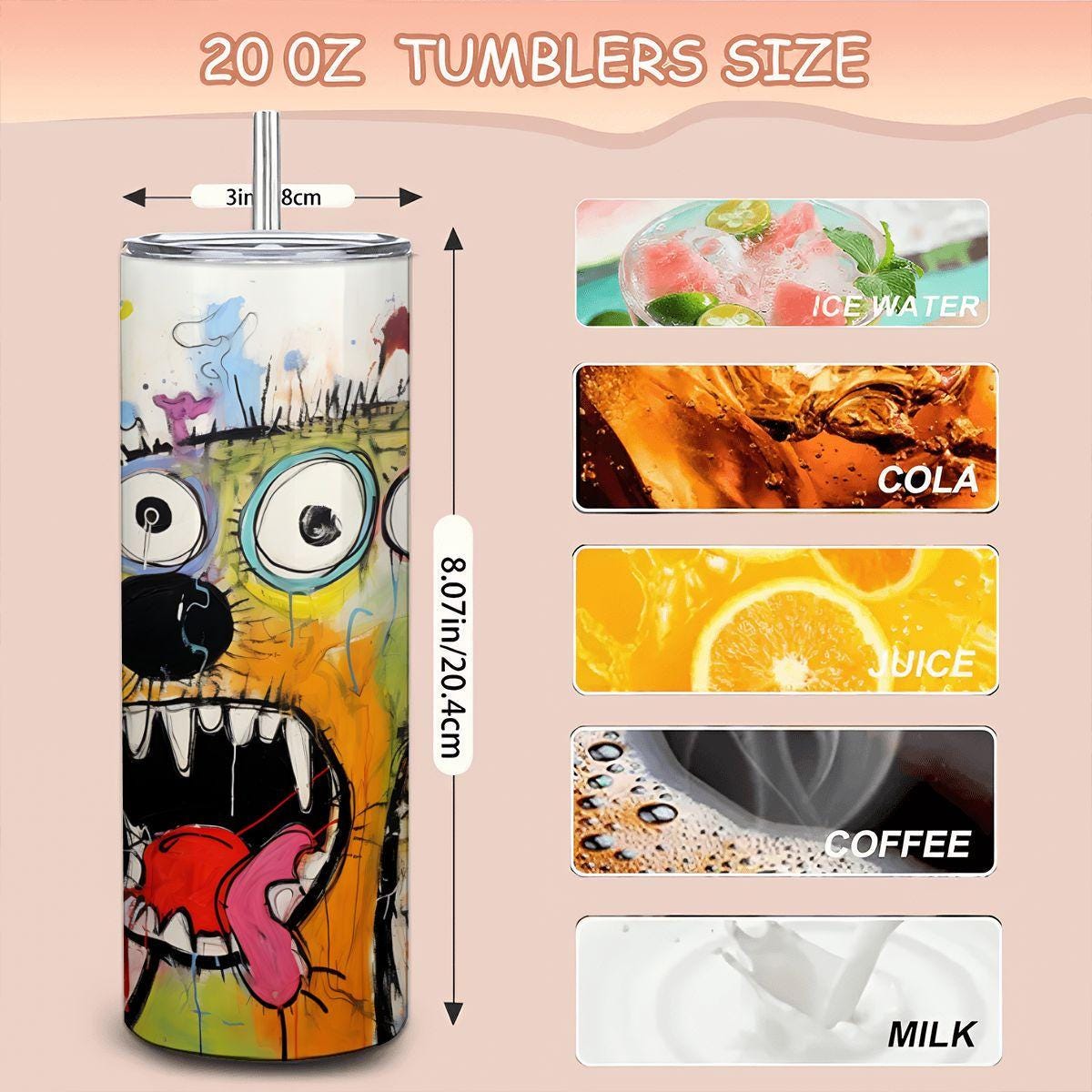 ColorFlow | Wild Abstract Dog Art Tumbler | 20oz Stainless Steel Travel Cup | Bright Funny Gift for Dog Lovers | Hot Cold Mug