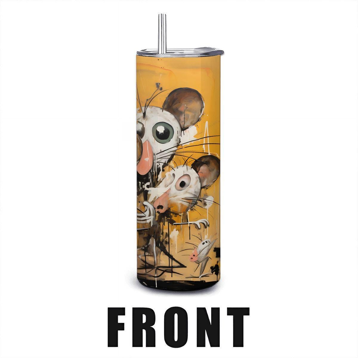 ColorFlow | Doodle Mouse Family Art Tumbler | 20oz Stainless Steel Travel Cup | Funny Whimsical Mug | Artistic Coffee Gift Idea