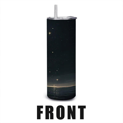 ColorFlow | Midnight Sail Tumbler | 20oz Stainless Steel Cup with Straw | Starry Night Ocean Art | Nautical Gift
