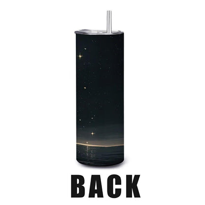 ColorFlow | Midnight Sail Tumbler | 20oz Stainless Steel Cup with Straw | Starry Night Ocean Art | Nautical Gift