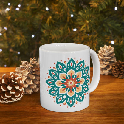Earth Essence Mandala Mug | Teal Terracotta Ceramic Coffee Cup