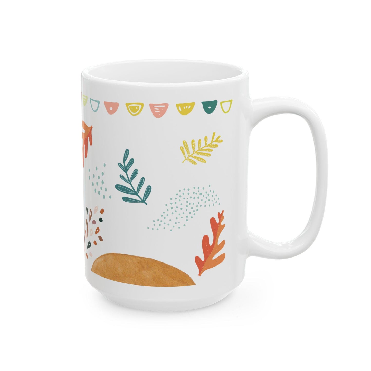 ColorFlow | Modern Fall Leaves Mug | 15 oz Ceramic Coffee Cup | Minimal Autumn Art Mug | Cozy Seasonal Gift