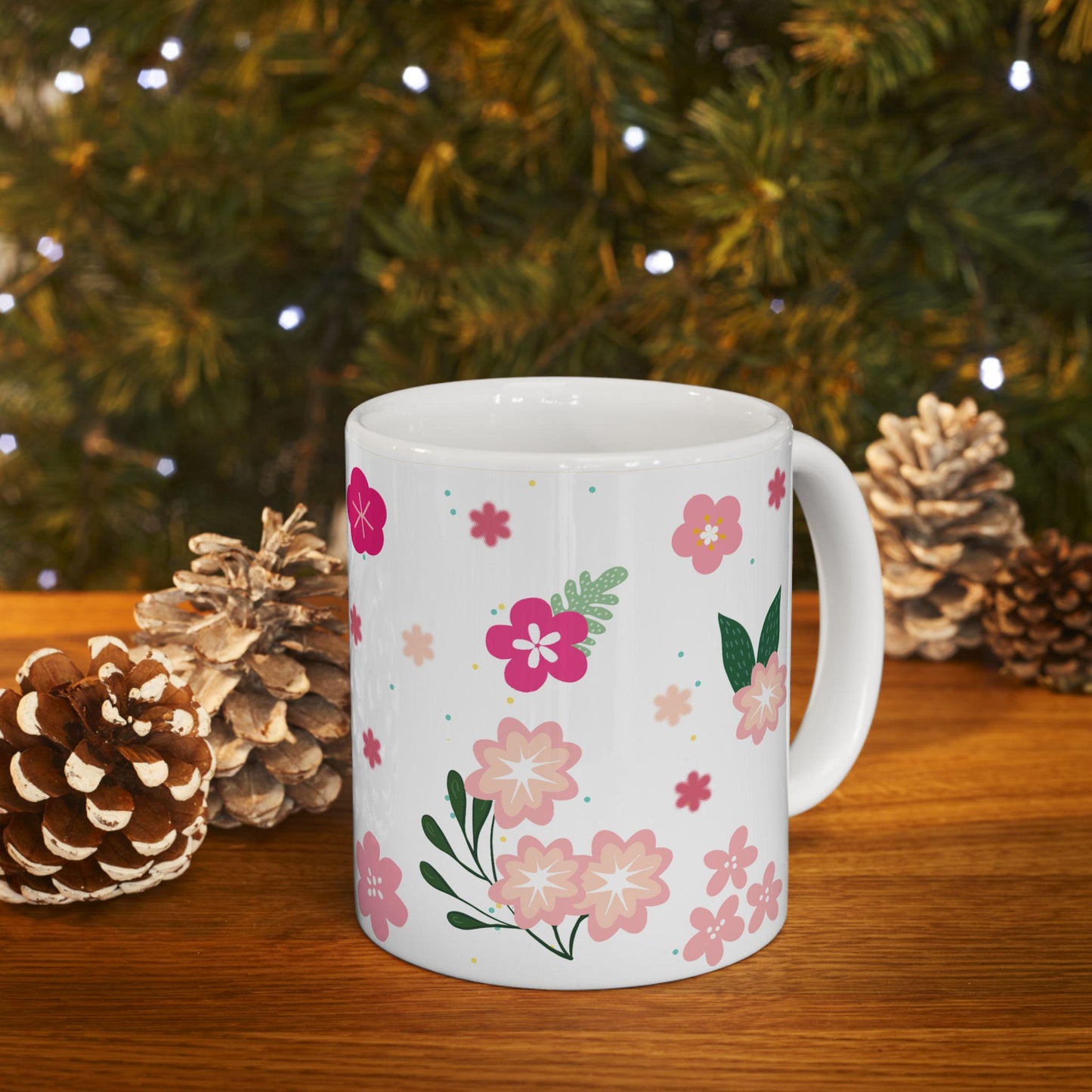 Pink Blossom Floral Coffee Mug | 15 oz Ceramic Spring Mug