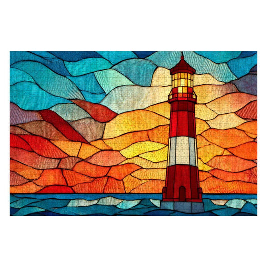 ColorFlow | Stained Glass Lighthouse Wooden Jigsaw Puzzle | Unique Art Puzzle for Adults and Kids | Vibrant Gift Home Decor