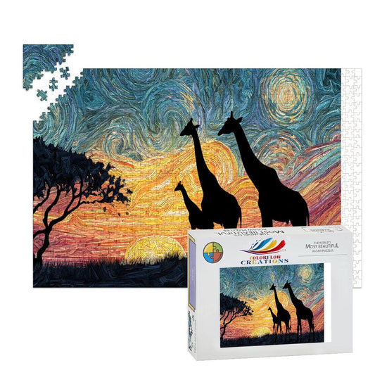 ColorFlow | Starry Night Safari Wooden Jigsaw Puzzle | Van Gogh Inspired Art Puzzle for Adults and Kids | Unique Gift Decor