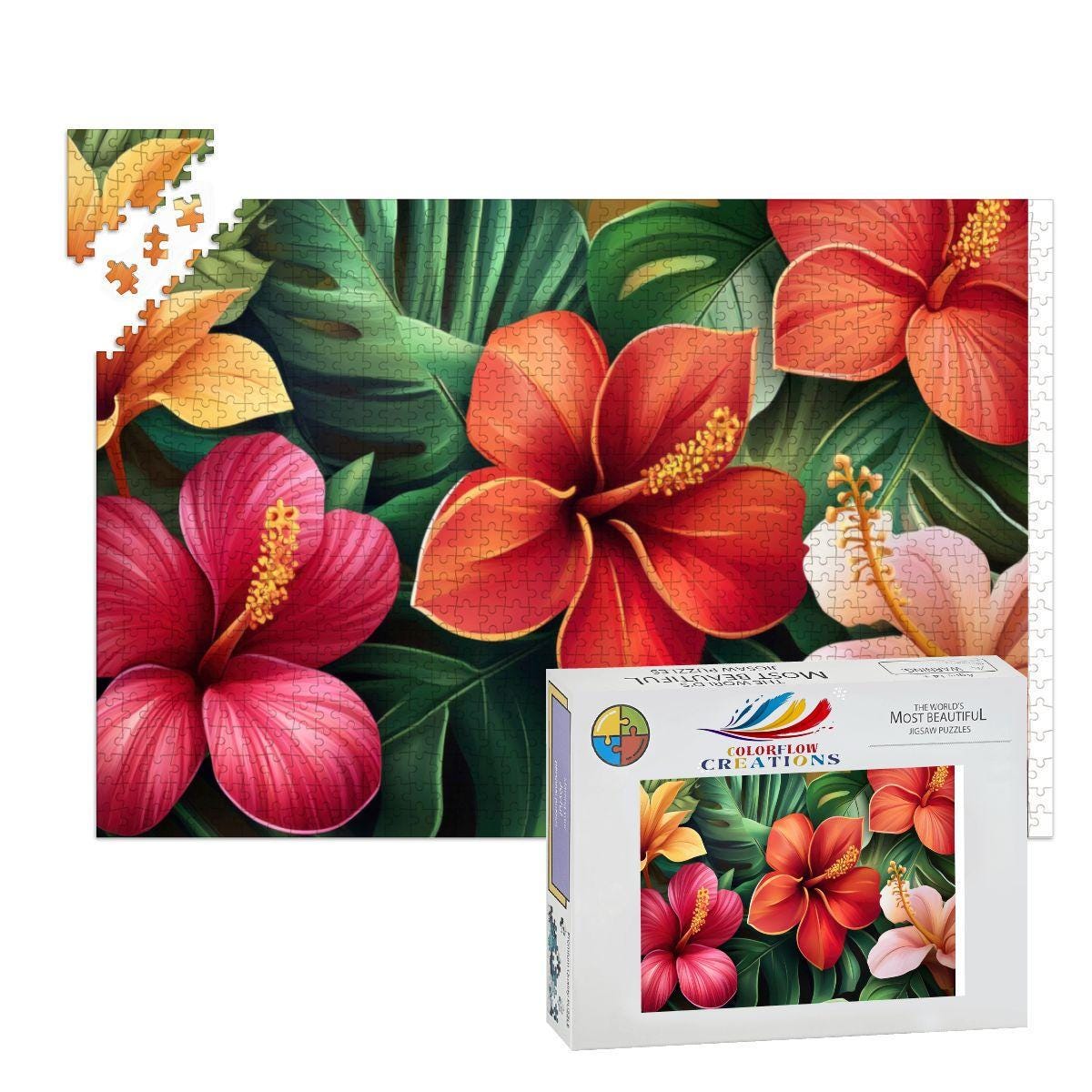 Tropical Hibiscus Wooden Jigsaw Puzzle | Vivid Floral Art Home Decor