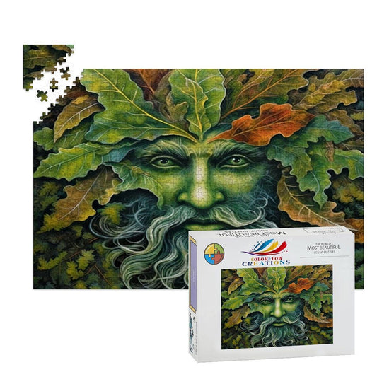 ColorFlow | The Green Man Wooden Jigsaw Puzzle | Mythical Forest Spirit Art Puzzle | Unique Gift for Adults Kids Home Decor