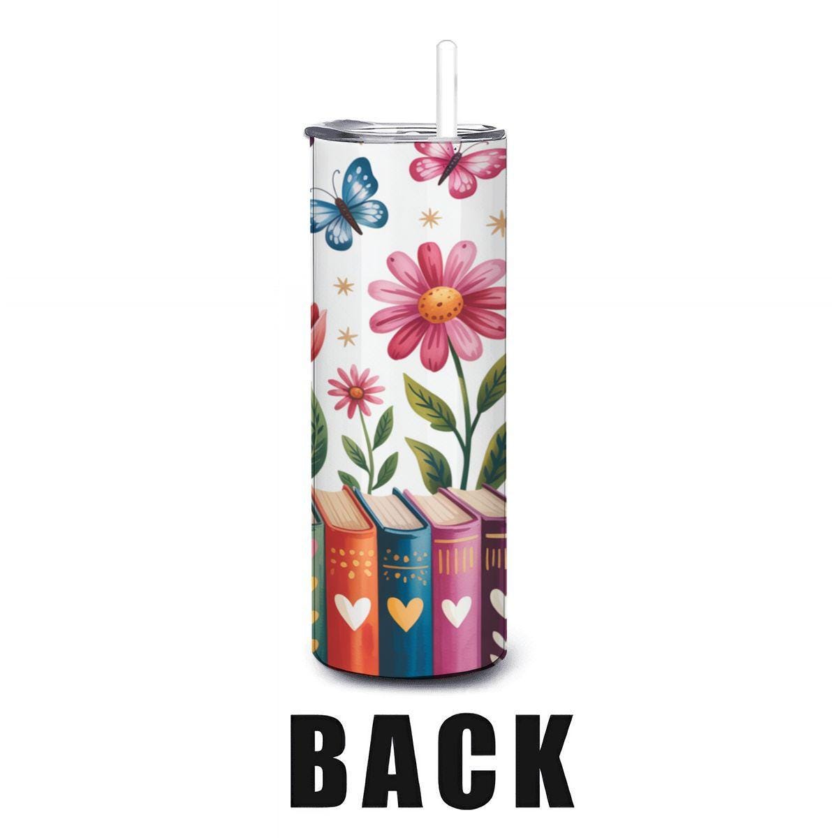 Book Lover Stainless Steel Tumbler | Butterfly Garden Floral Reading Cup