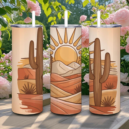 ColorFlow | Desert Sun Cactus 20oz Stainless Steel Tumbler with Straw | Southwestern Boho Travel Cup Gift