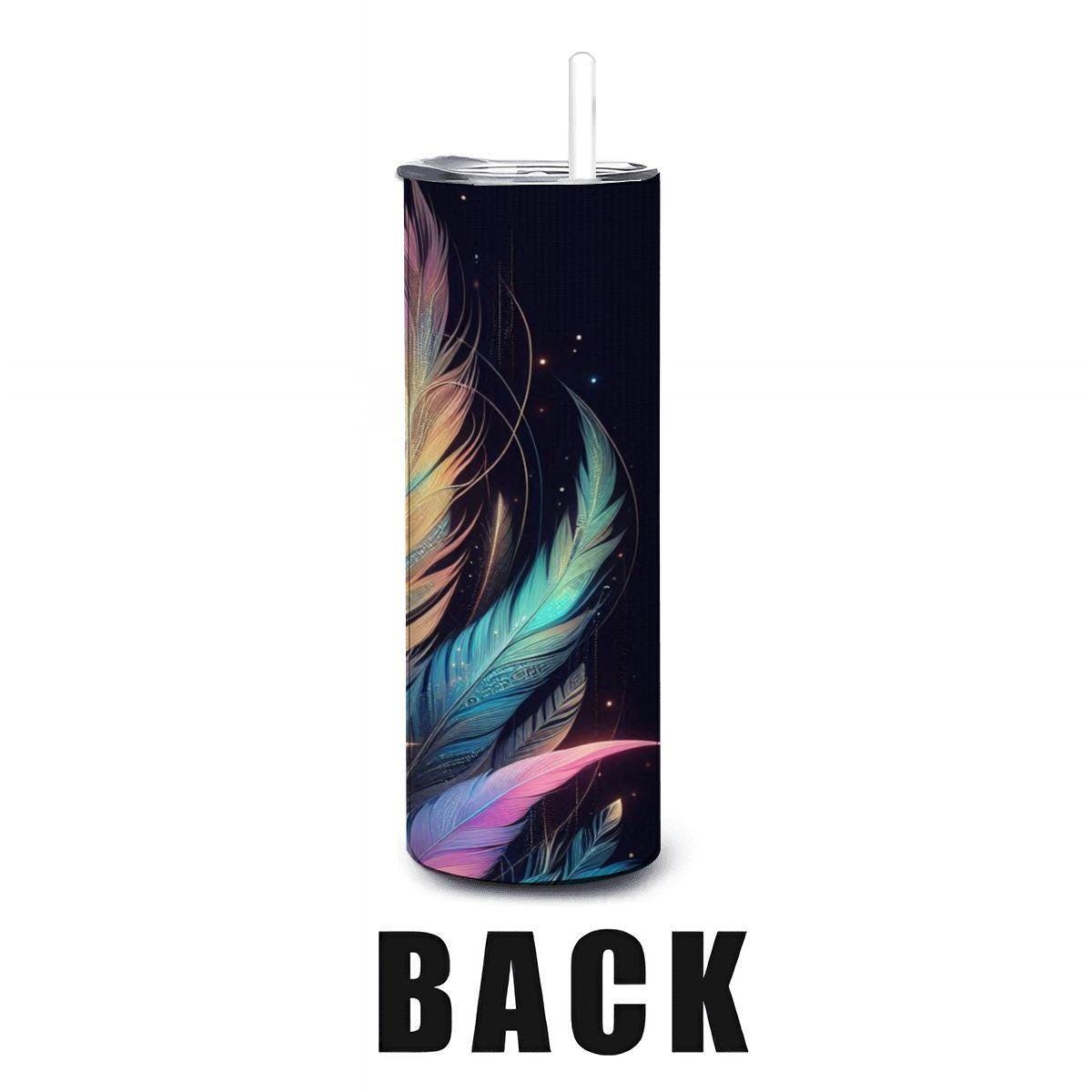 Boho Feather Glow Stainless Steel Tumbler | Insulated 20oz Cup