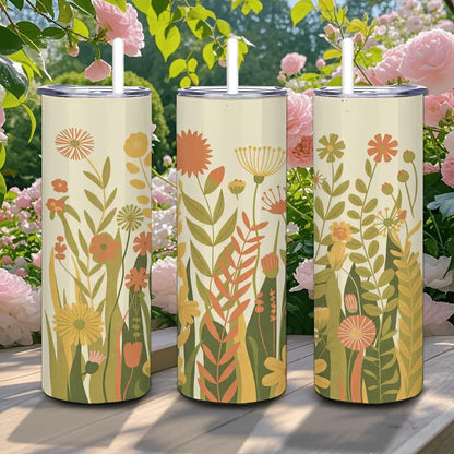 Boho Floral Meadow Tumbler | Stainless Steel Travel Cup with Straw