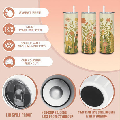 Boho Floral Meadow Tumbler | Stainless Steel Travel Cup with Straw