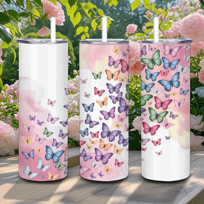ColorFlow | Butterfly Dreams Tumbler | 20oz Stainless Steel Coffee Travel Cup with Straw Colorful Gift