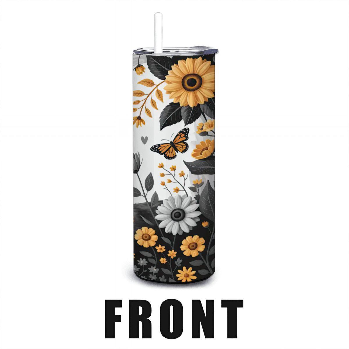ColorFlow | Golden Deer & Monarch Tumbler | 20oz Stainless Steel Coffee Travel Cup with Straw Woodland Gift