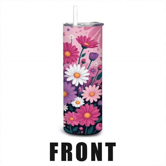 Floral Garden Tumbler | Stainless Steel Travel Cup with Straw