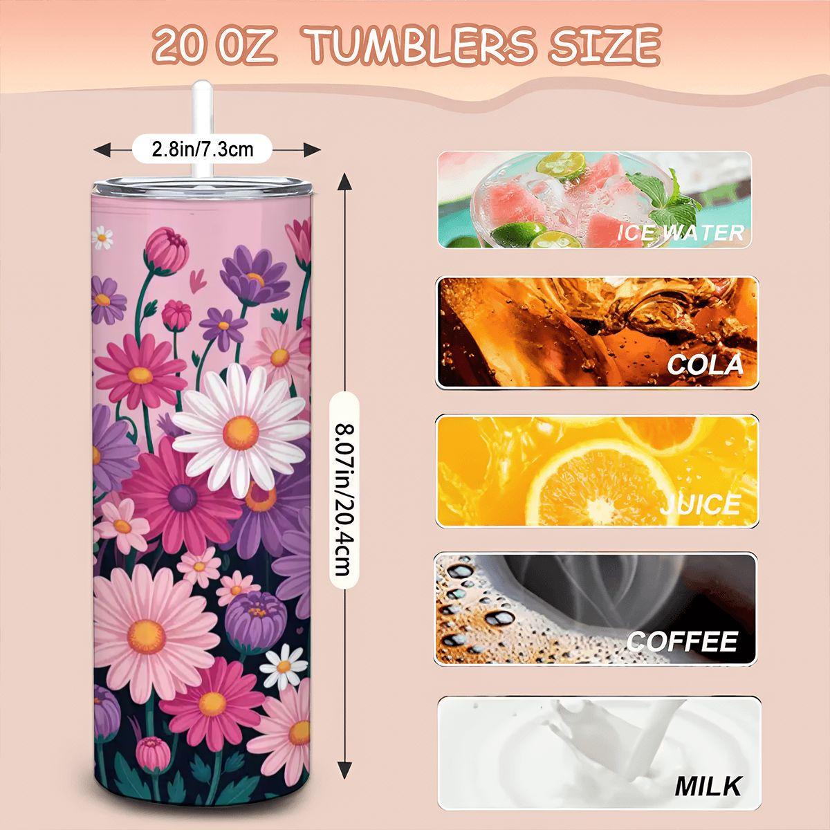 Floral Garden Tumbler | Stainless Steel Travel Cup with Straw