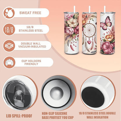 ColorFlow | Boho Dreamcatcher Serenity Tumbler | 20oz Stainless Steel Coffee Travel Cup with Straw Gift