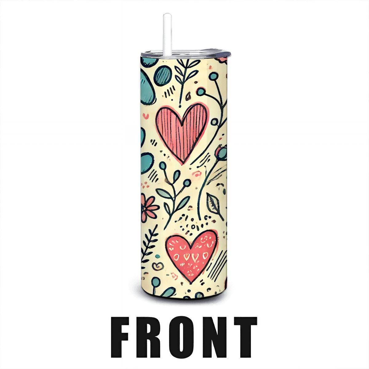 ColorFlow | Paw Love & Hearts Tumbler | 20oz Stainless Steel Coffee Travel Cup with Straw Pet Lover Gift