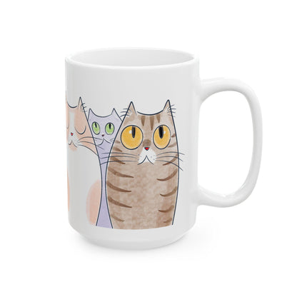 ColorFlow | Playful Cat Lover Mug | Cute 15oz Coffee Cup | Watercolor Kitty Art Mug | Gift for Cat Mom or Cat Dad