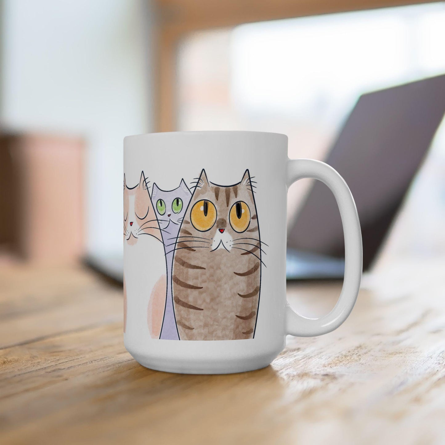 ColorFlow | Playful Cat Lover Mug | Cute 15oz Coffee Cup | Watercolor Kitty Art Mug | Gift for Cat Mom or Cat Dad
