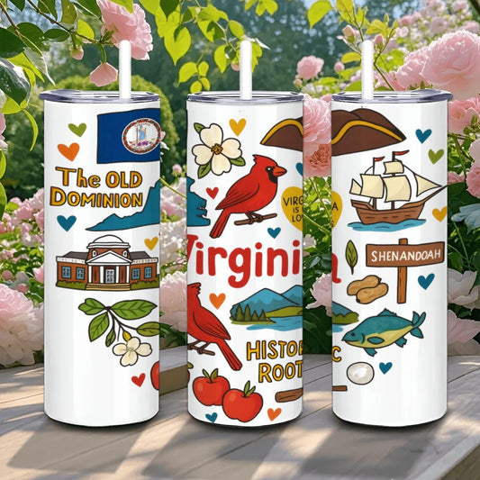 ColorFlow | Virginia Old Dominion Tumbler | Historic Roots Travel Cup with Straw | Lovers State Gift