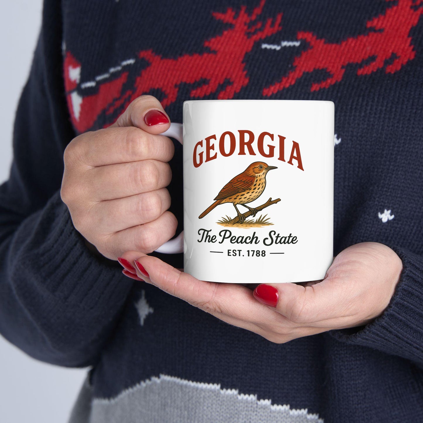 ColorFlow | Georgia The Peach State Mug | Brown Bird Coffee Cup | 15oz Ceramic Southern Gift