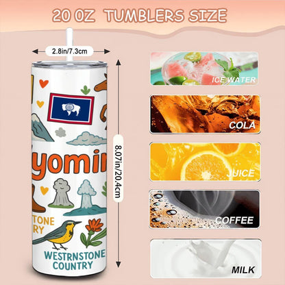 ColorFlow | Wyoming Equality State Tumbler | Wild & Untamed Travel Cup with Straw | Western Country Gift