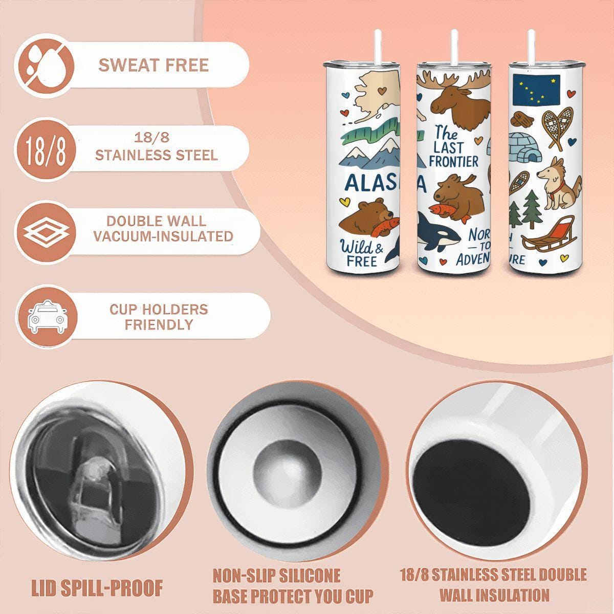 Alaska Adventure Tumbler | Insulated Stainless Steel Travel Mug with Straw