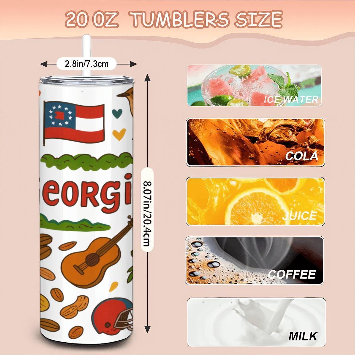 Georgia Sweet As A Peach Tumbler | Southern Charm Insulated Cup