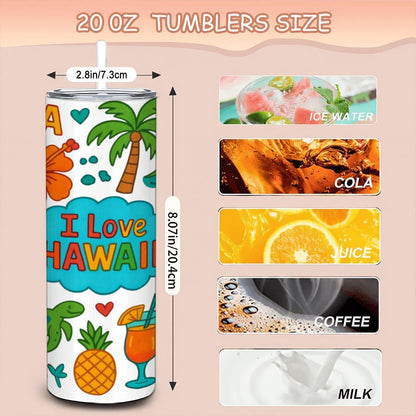 ColorFlow | Hawaii Aloha Tumbler | Tropical Island Stainless Steel Cup | 20oz Insulated Travel Mug with Straw
