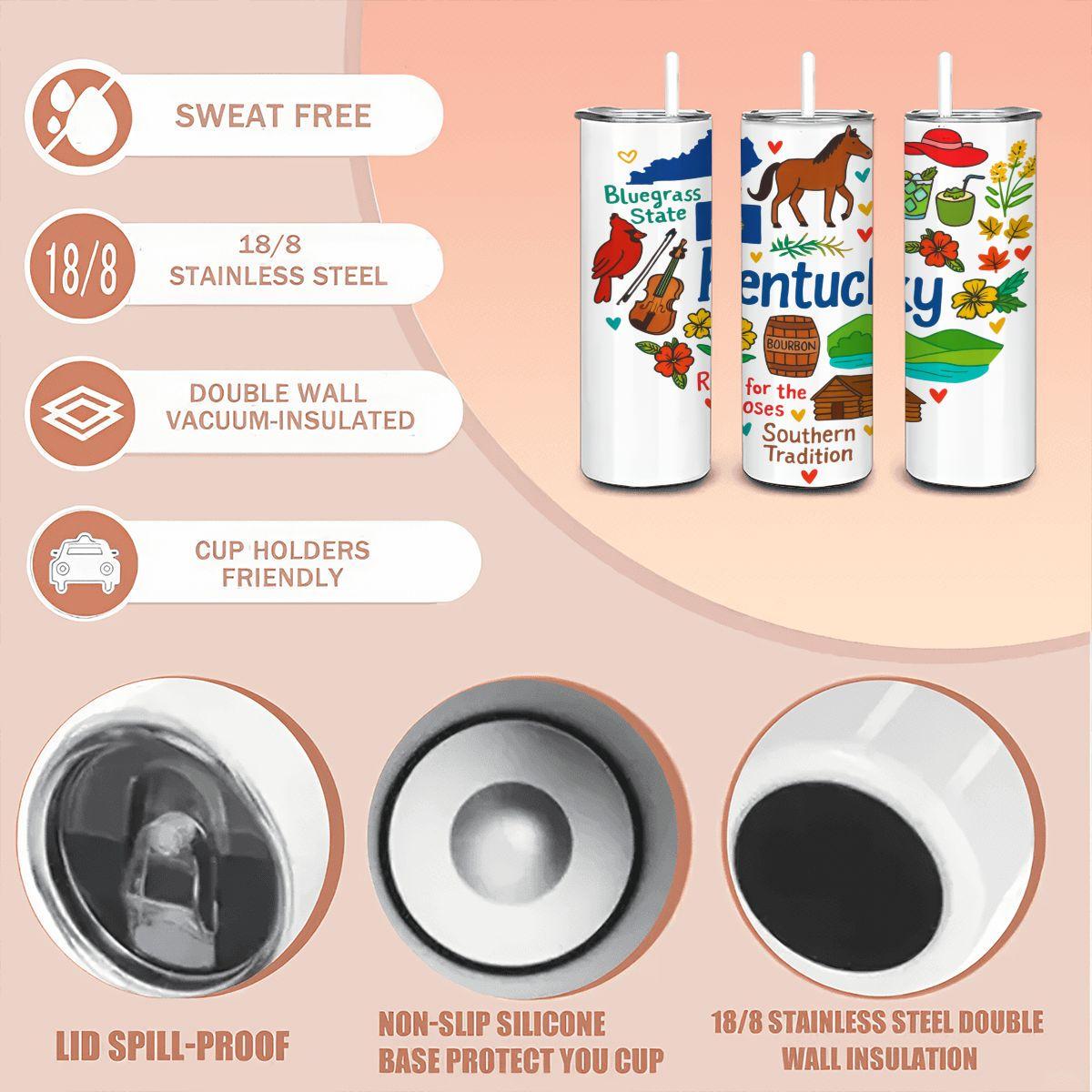 ColorFlow | Kentucky Bluegrass State Tumbler | Southern Tradition Stainless Steel Cup | 20oz Insulated Travel Mug