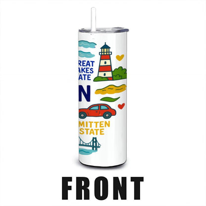 ColorFlow | Michigan Great Lakes Tumbler | Pure Michigan Stainless Steel Cup | 20oz Insulated Travel Mug with Straw