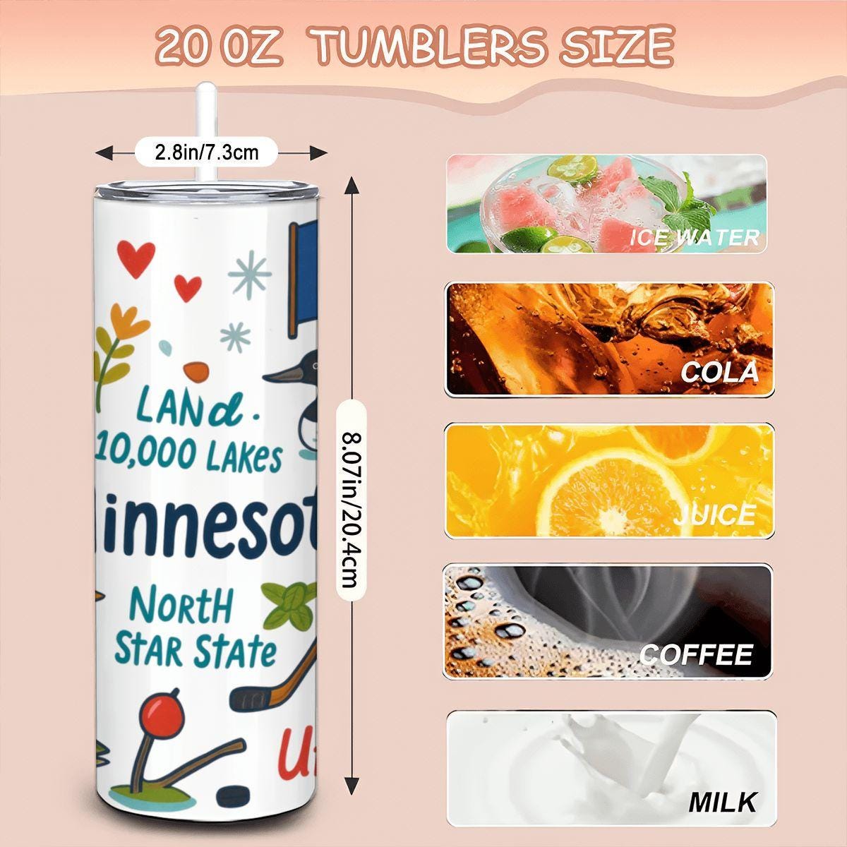 Minnesota Tumbler | Land of 10,000 Lakes Stainless Steel Mug