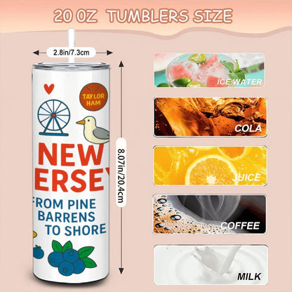ColorFlow | New Jersey Garden State Tumbler | Pine Barrens to Shore | 20oz Stainless Steel Travel Mug with Straw