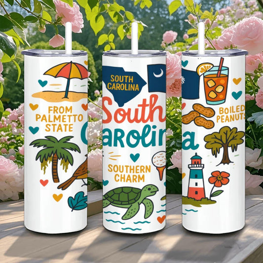 ColorFlow | South Carolina State Pride 20oz Stainless Steel Tumbler with Straw | Palmetto State Travel Mug Gift