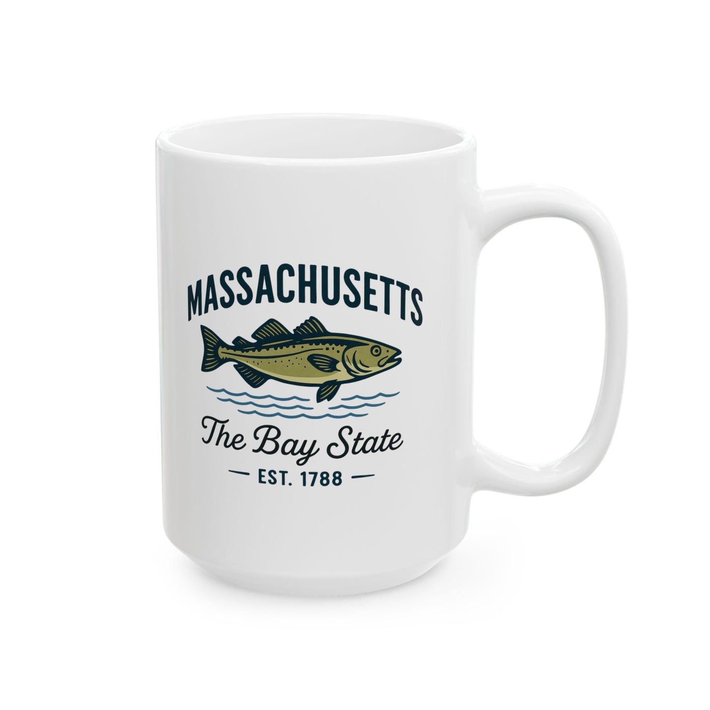 ColorFlow | Massachusetts The Bay State Mug | 15oz Ceramic Coffee Cup | New England Gift | Fisherman Coffee Mug
