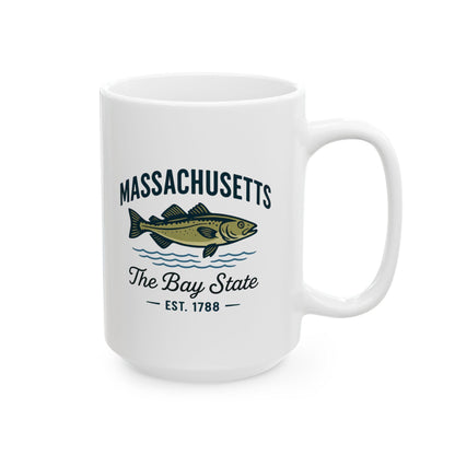ColorFlow | Massachusetts The Bay State Mug | 15oz Ceramic Coffee Cup | New England Gift | Fisherman Coffee Mug