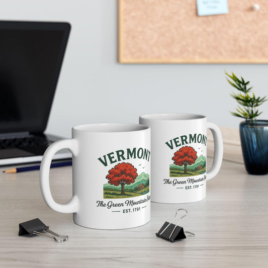 ColorFlow | Vermont The Green Mountain State Mug | Autumn Landscape Coffee Cup | 15 oz Ceramic Gift for Nature Lovers