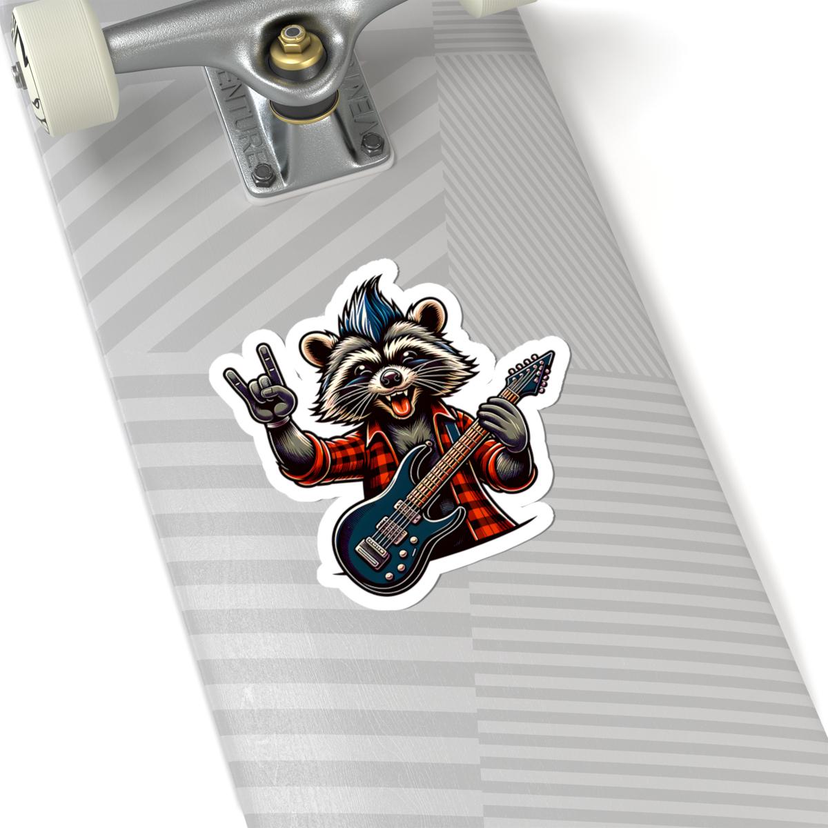 ColorFlow | Rocker Raccoon Vinyl Sticker for Water Bottles Laptops Cars | Cool Guitar Music Art Waterproof Decal