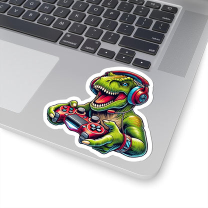 ColorFlow | Gamer T Rex Vinyl Sticker for Water Bottles Laptops Cars | Cool Dinosaur Gaming Art Waterproof Decal