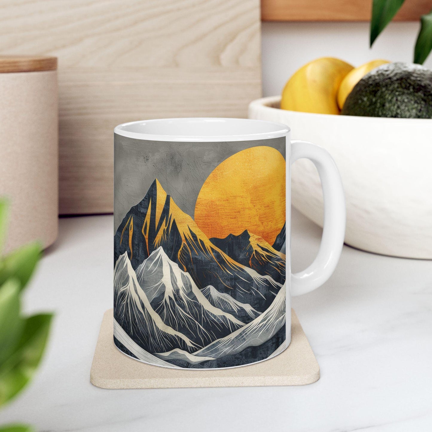 ColorFlow | Golden Peaks Mug | Bold Mountain Sunrise 15oz Ceramic Coffee Cup | Modern Boho Nature Gift for Him or Her