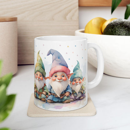 ColorFlow | Gnome Friends Mug | Whimsical 15oz Ceramic Coffee Cup | Cute Fantasy Gift for Garden and Art Lovers