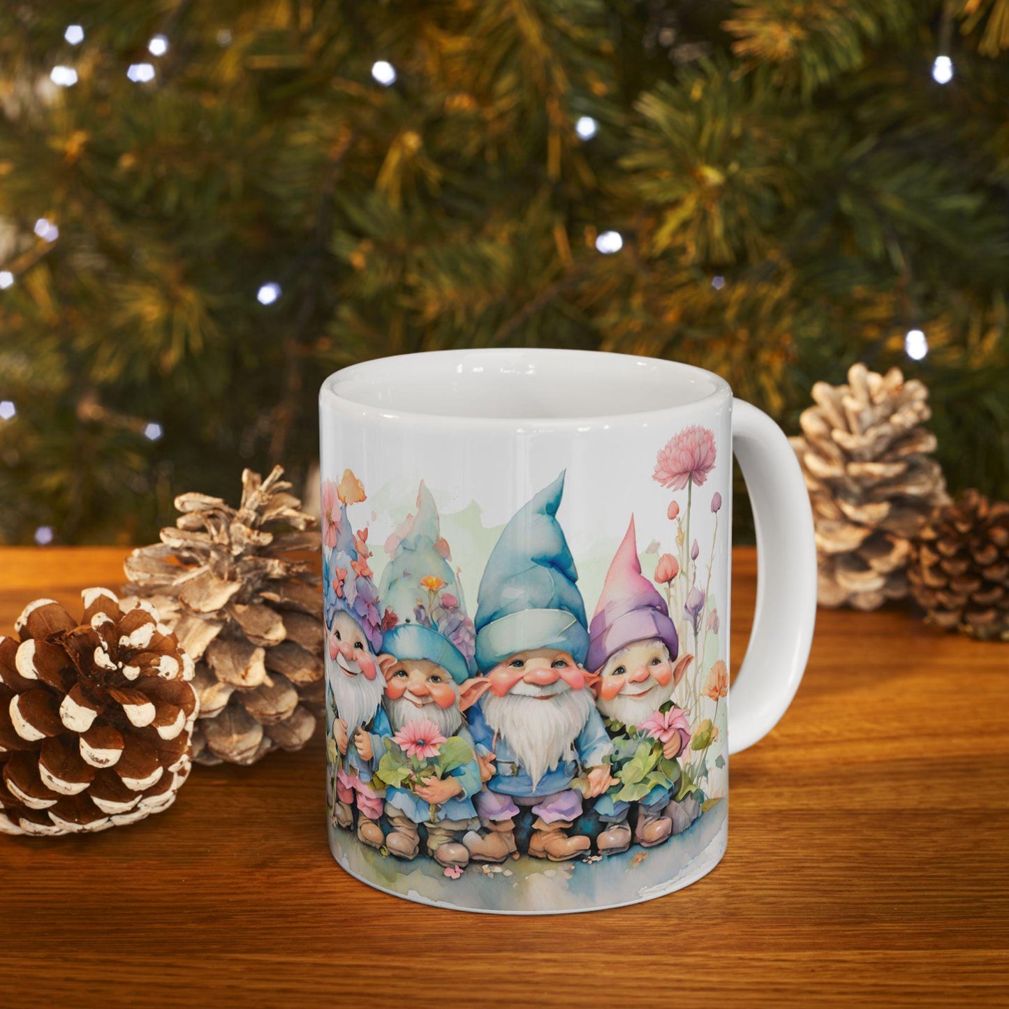 ColorFlow | Garden Gnome Mug | Whimsical Floral 15oz Ceramic Coffee Cup | Cute Fantasy Gift for Garden and Art Lovers
