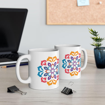 Mandala Art Coffee Mug | Vibrant Geometric Design, 15oz