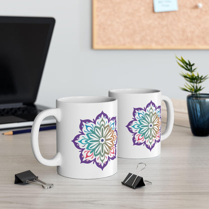 Mandala Ceramic Coffee Mug | Boho Gradient Art, 15oz